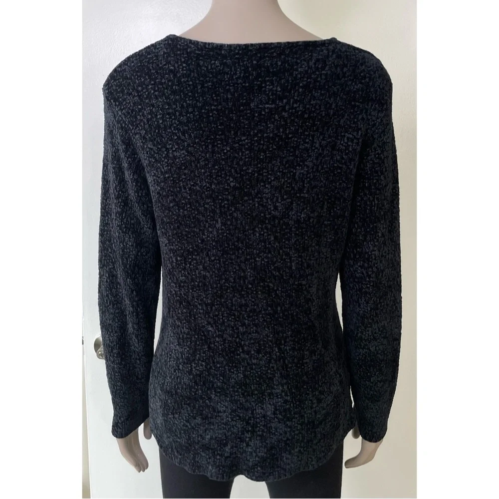 Eileen Fisher Black & Blue Boucle Knit Sweater